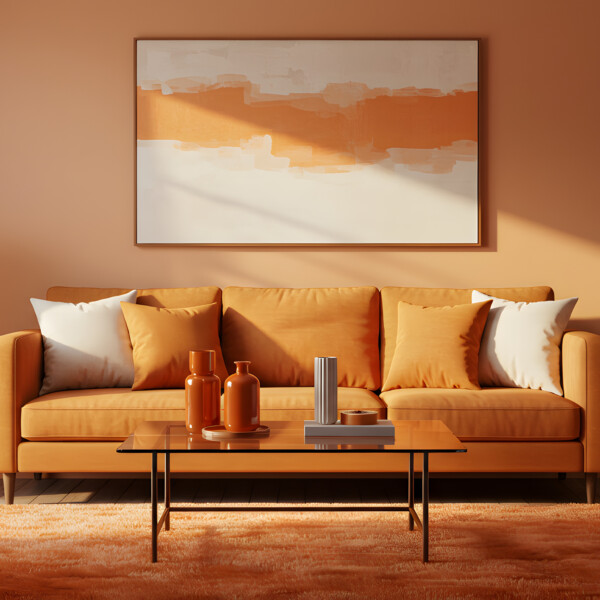 Warm Amber Living Room: A Sun-Drenched, Modern Interior Design